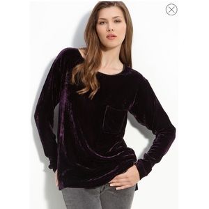 Theory Tehya silk blend purple crushed velvet plush long sleeve top